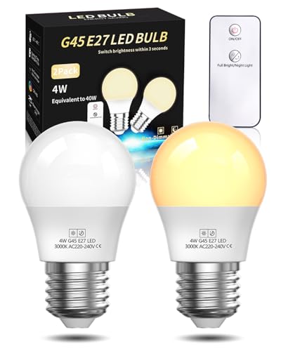 Lamptobe E27 LED Glühbirne mit Fernbedienung, Nachtlicht Warmlicht 3000K 4W (Ersetzt 40W) P45 E27 Leuchtmittel 2 Modi für Schlafzimmer, Babyzimmerlicht, Tischlampe(Nicht Dimmbar, 2 Stück von Lamptobe