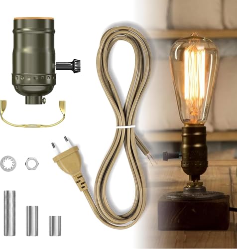 Lamptobe E27 Lampenfassung Kit, Bronze DIY Lampe mit 2.5M Kabel und Schalter Fassung E27 Set für Tischlampe, Flaschenlampen - MAX 60W - 1 Stück von Lamptobe