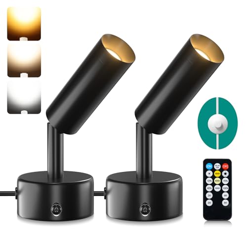 Lamptobe LED Uplight Spot mit Stecker,2 Stück 5 W LED Spotlichter Led Strahler Innen mit Timer und Fernbedienung für den Innenbereich zur Akzentbeleuchtung von Pflanzen oder Kunstwerken von Lamptobe