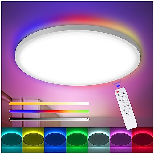 Lamptobe RGB LED Deckenleuchte Dimmbar mit Fernbedienung, 30CM 24W 3200LM IP44 Deckenlampe, 3000K-6000K RGB Farblicht für Wohnzimmer, Kinderzimmer, Schlafzimmerlampe von Lamptobe