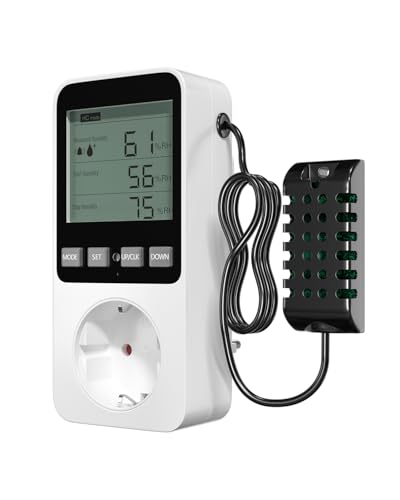 Lamptobe Temperatur und Luftfeuchtigkeitsmesser, Feuchtigkeitsregler/Temperaturregler Steckdose 230V 16A mit Fühler, Luftfeuchtigkeitsregler mit Alarm Luftbefeuchter Luftentfeuchter Pilz Terrarium von Lamptobe