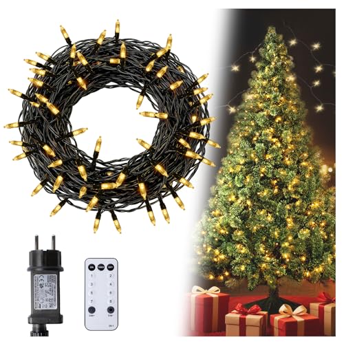 Lamptobe Christbaumbeleuchtung Warmweiß Außen/Innen, 6W LED Lichterkette Weihnachtsbaum 100 LED 10M Wasserdicht IP66 Dimmbar mit 8 Lichtmodi, Timing für Garten, Hochzeit, Festivaldekoration von Lamptobe