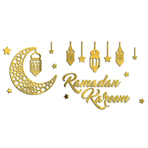 Ramadan Kareem Eid Mubarak Dekorationen Mond Sterne Buchstaben Laterne Gold Schwarz Dekoration Acryl Aufkleber, Eid Islamische Dekoration von Lamptti