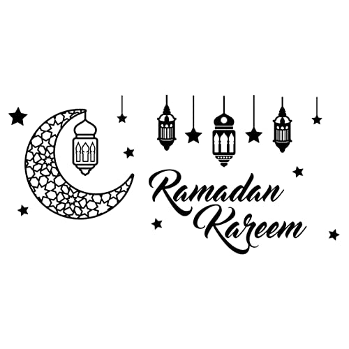 Ramadan Kareem Eid Mubarak Dekorationen Mond Sterne Buchstaben Laterne Gold Schwarz Dekoration Acryl Aufkleber, Eid Islamische Dekoration von Lamptti