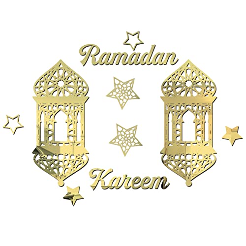 Ramadan Kareem Eid Mubarak Laternen Dekorationen Laterne und Sterne Buchstaben Gold Dekoration Acryl Aufkleber, Eid Islamische Dekoration von Lamptti