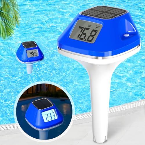 LanBlu Poolthermometer Schwimmend, Solar Pool Thermometer Digital, Thermometer Pool Schwimmend Display mit Hintergrundbeleuchtung zum Einfachen Ablesen bei Nacht, Digitales Thermometers für Spa Pool von LanBlu