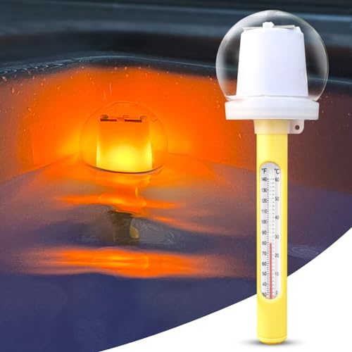 LanBlu Thermometer Pool Schwimmend, Solar Schwimmende Pool Wasser Thermometer mit Flammenlicht, Poolthermometer Schwimmend Nachts Leicht ablesbares, Schwimmbad Thermometer für Pool, Teich, Whirlpool von LanBlu