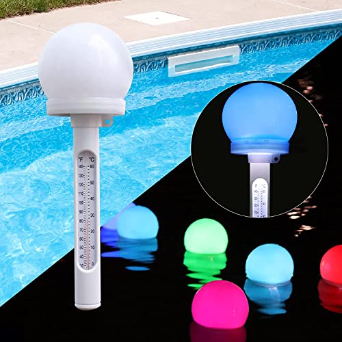 Schwimmende Pool Thermometer, Solarbetriebenes Teichthermometer mit RGB Farbwechsel LED Kugellicht, Leicht Ablesbares Schwimmbadthermometer Bei Nacht, Wassertemperatur- für Spa, Whirlpool von LanBlu