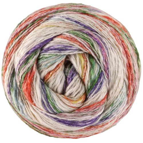 LANA GROSSA Gomitolo Hippie | Baumwoll-Leinengarn mit Hanffasern und Effektstreifen-Druck | Handstrickgarn aus 66% Baumwolle, 30% Hanf & 4% Leinen |100g Wolle zum Stricken & Häkeln | 300m, FB 3032 von Lana Grossa