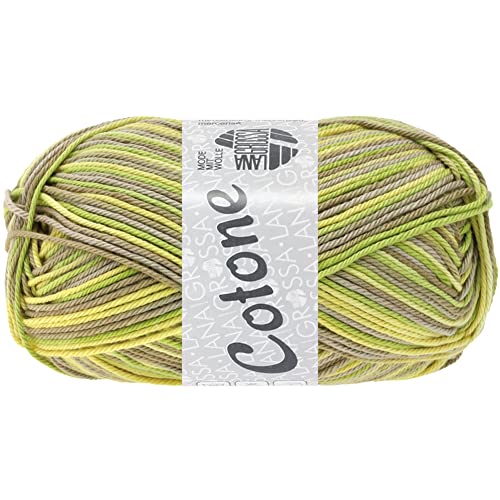 Lana Grossa Cotone print + spray 350 - Taupe/Helloliv/Hellgelb/Graubeige von Lana Grossa