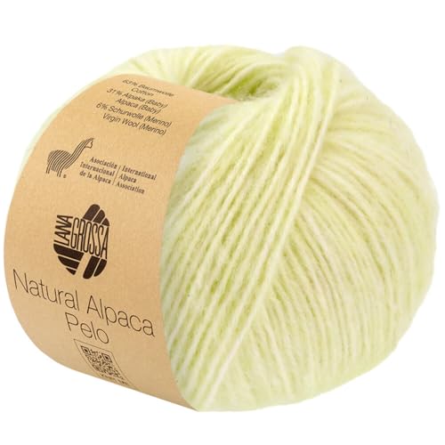 LANA GROSSA Natural Alpaca Pelo | Flauschige Netzgarnstruktur aus Baumwolle gefüllt mit Baby Alpakafasern und Merino Schurwolle | 50g Wolle zum Stricken & Häkeln | 125m Garn von Lana Grossa