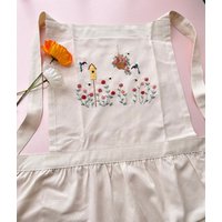 Handbestickte Schürze Für Frauen Mit Blumen Und Vogelnest, Floral Bestickte Schürze, Leinenschürze, Gartenschürze, Küchenschürze, Personalisierte von LanahomeCraft