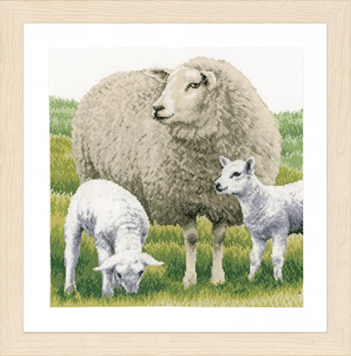 Lanarte Kreuzstichset Schafe, Aida, Kreuzstichpackung mit Zählmuster, Baumwolle, Mehrfarbig, 35 x 35 x 0,3 cm von Lanarte