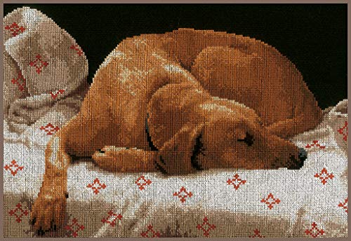 Lanarte Kreuzstichset Schlafender Hund, Kreuzstichpackung mit Zählmuster, Baumwolle, Mehrfarbig, 35 x 26 x 0,3 cm von Lanarte