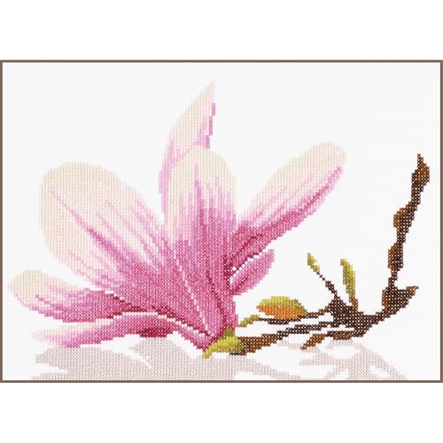 Lanarte Kreuzstich Stickpackungen Gezählter Kreuzstichbilder Set MAGNOLIENZWEIG Wanddekoration Handarbeit Set für Erwachsene 30 x 20 cm DIY Deko Bastelset Handwerker Kreative Geschenkset von Lanarte