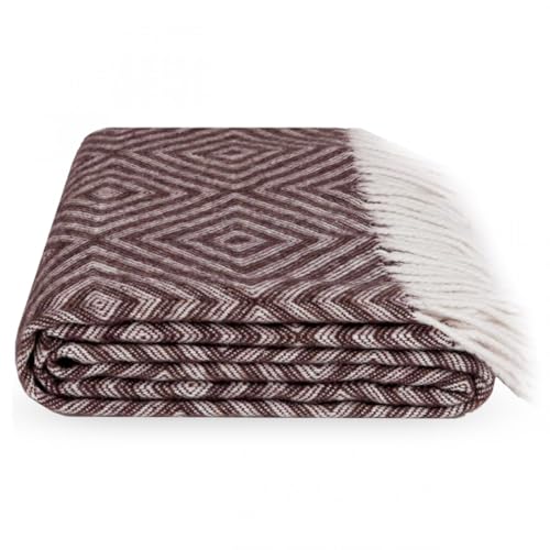 Lanavitta – Halb-Wolldecke „Romb“ – Kuschelige Tagesdecke & Plaid – Sofadecke, Couchdecke & Bettüberwurf aus 20% Wolle & 80% Polyester – Dunkelbraun – 140x200 cm von Lanavitta