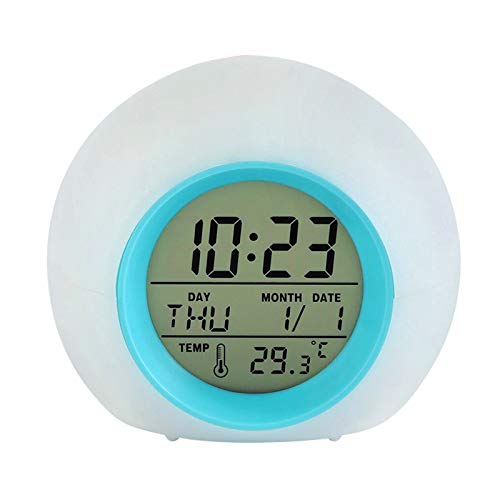 Digitaler LED Wake up Wecker Kinder Erwachsene, 7 Farben ändern Tageslicht Snooze Temperatur Nachttischuhr Nachtlicht von Lancardo