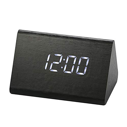 Lancardo Digital LED Wecker, Schreibtisch Uhr Holz Digital Uhren mit 3 Alarme Temperatur, Sprachsteuerung, 2 Modi Display (Schwarz) von Lancardo