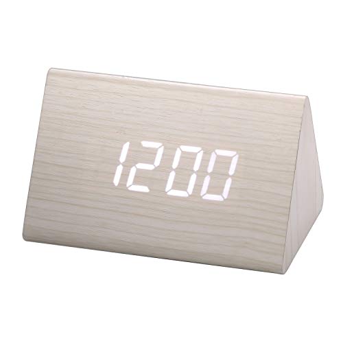 Lancardo Digital LED Wecker, Schreibtisch Uhr Holz Digital Uhren mit 3 Alarme Temperatur, Sprachsteuerung, 2 Modi Display (Weiß) von Lancardo