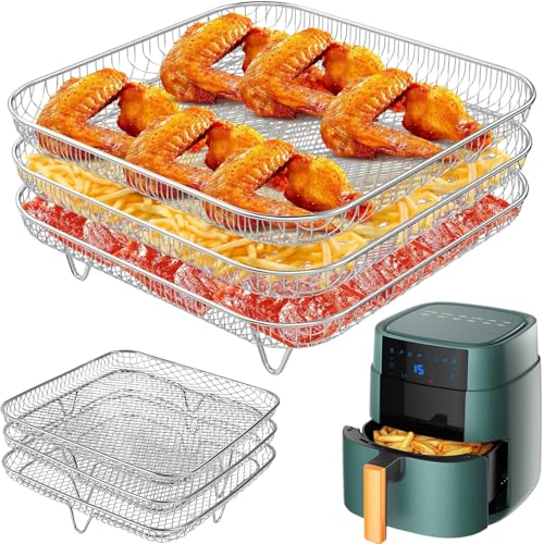Zubehör für Luftfritteusen, quadratisch, 20,3 cm, 3 stapelbare Dörrregale, passend für 5,8 QT Racks für Cosori, Instant Vortex, Nuwave Air Fritteuse, Ninja Foodi Grill 304 Edelstahl Zubehör für Luftfritteusen, quadratisch, 20,3 cm, 3 stapelbare Dörrregale, passend für 5,8 QT Racks für Cosori, Instant Vortex, Nuwave Air Fritteuse, Ninja Foodi Grill 304 Edelstahl von Lancisism