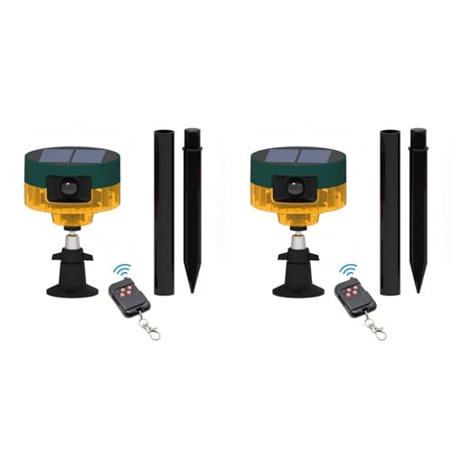 Lancoon 2-Pack Solar Bewegungsmelder Alarm im Freien 360°Bewegungsmelder Sensor Loud Sirene LED Blinklicht IP55 wasserdicht mit Remote High Volume Voice Recording für Farm Home Scheune Yard von Lancoon