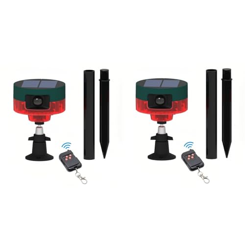 Lancoon 2-Pack Solar Bewegungsmelder Alarm im Freien mit aufgewertetem 360°Bewegungsmelder Alarm 129db Laute Sirene blinkende Strobe Licht Warnlampe mit Fernbedienung für Yard Home Farm Scheune von Lancoon