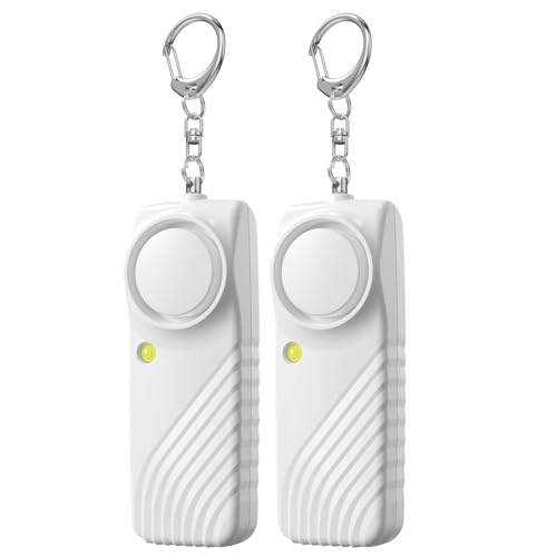 Lancoon 2 Packung Sicher Persönliche Alarme mit Ton 130dB laut Selbstverteidigung Notfall Sicherheitsalarm mit LED-Taschenlampe Außenbereich für Frauen Kinder Ältere Menschen Männer Tragbar Weiß von Lancoon