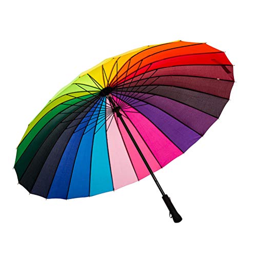 Lancoon 24 Rippen GroßEn Regenschirm, Mode Langen Griff Geraden Regenschirm, Anti-Uv-Sonne/Regen KS07Rainbow von Lancoon