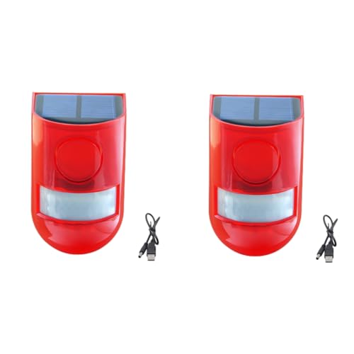 Lancoon 2er-Pack Solar-Sound/Licht-Alarm Outdoor-Bewegungsmelder Wasserdichtes Gerät 110db Sirene Blitzwarnung Sicherheitspistole Sound und Hund Bellen für Bauernhof Yard Scheune von Lancoon
