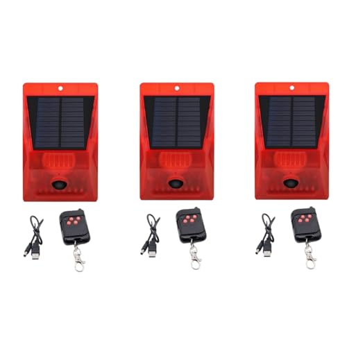 Lancoon 3-Pack Solar Alarm Repellent Strobe Licht mit Fernbedienung Bewegungsmelder Detektor Outdoor Alarm 129db Sound Security Sirene IP65 wasserdicht geschützt für Villa Scheune Farm Yard von Lancoon