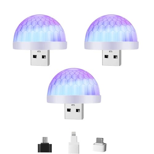 Lancoon 3er Pack USB Mini Disco Kugel Magisches LED Stroboskop mit Soundaktivierung für Partys, DJ-Bar & Karaoke (Weiß) von Lancoon