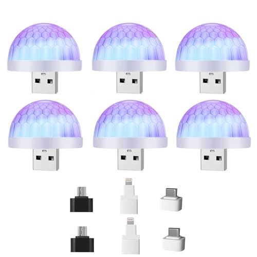 Lancoon 6er Pack USB Mini Disco Kugel LED Partylicht Soundaktivierte Stroboskop-Beleuchtung für Zuhause, Geburtstag & Karaoke (Weiß) von Lancoon