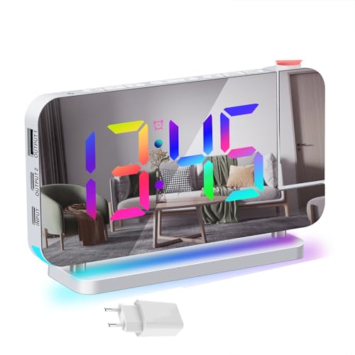 Lancoon Digitale Projektionsuhr mit RGB LED Display Elektronischer Wecker mit 7 Farben Stimmungslicht für Heim-Dekor Stecker Inklusive von Lancoon