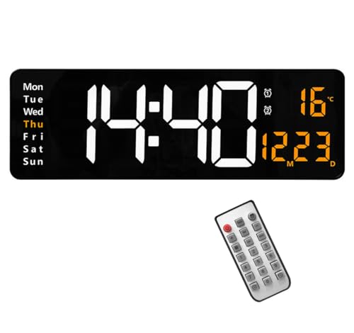 Lancoon Digitale Wanduhr, 16 Zoll LED Display mit 10 Stufen Einstellbarer Helligkeit Woche Temperatur Kalender Fernbedienung Ladeanschluss für Wohnzimmer Schlafzimmer von Lancoon