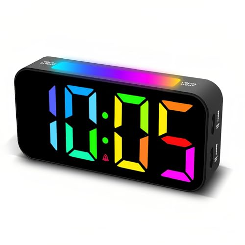 Lancoon Digitaler Schlafzimmer Wecker mit Lautstärkeregler 12 24h Format einfarbiges Design RGB Großdisplay 8 Farboptionen Snooze Funktion Helligkeitskontrolle Schwarz‌ von Lancoon
