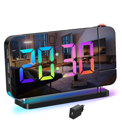 Lancoon Digitaler Wecker mit Buntem Ambient-Nachtlicht RGB Bunte Ziffern Projektionsuhr für Heim-Schlafzimmer-Dekor Stecker Inklusive von Lancoon
