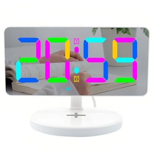 Lancoon Digitaler Wecker mit Drahtloser Aufladung Bunte Zeit RGB Nachtlicht Woche LED Spiegel 5 Stufen Helligkeit Dual Alarm Snooze für Bett Wohnzimmer Büro von Lancoon