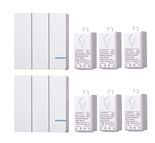 Lancoon Drahtloser Lichtschalter Und Empfänger-Kit, EinschließLich 3-Gang-Druckknopf Panel Kleine Controller 30M Rf Bereich Wasserdicht Erweiterbar Für Heimwerker Lichter Gerät von Lancoon