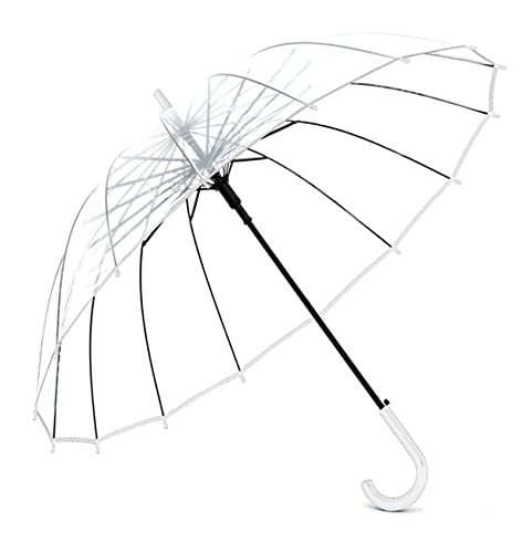 Lancoon Durchsichtiger Regenschirm XXL klar und extra groß mit praktischem Öffnungsmechanismus und ergonomischem Griff Weiß von Lancoon