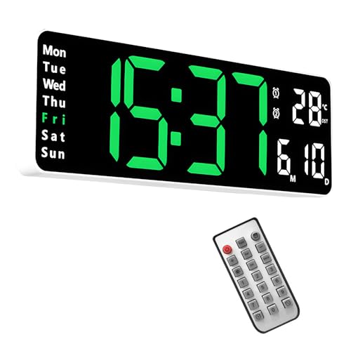 Lancoon Elektronische Uhr, 13 Zoll LED Bildschirm mit Stehend und Hängend Count Up Countdown Fernbedienung Plug in Temperatur Datum Wochenanzeige für Wohnzimmer Home von Lancoon