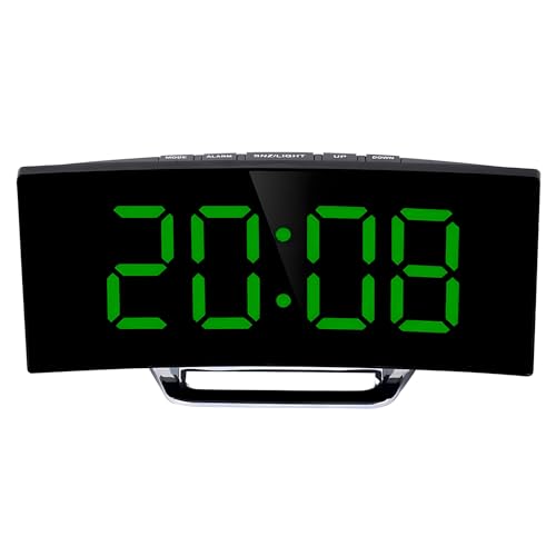 Lancoon Elektronischer Wecker, LED Gebogenen Bildschirm mit Spiegel Oberfläche Snooze Funktion Ladeanschluss Batterieversorgung Bunte Temperatur für Haus Schlafzimmer von Lancoon