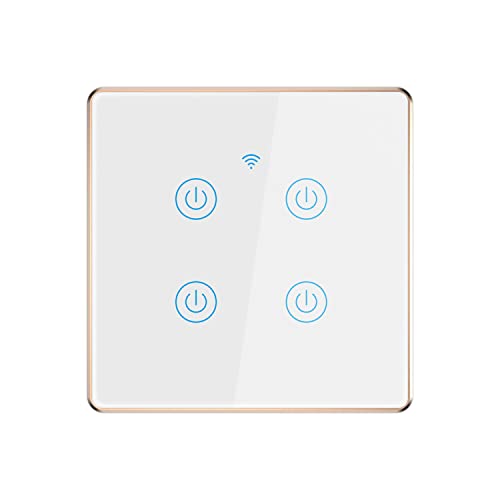 Lancoon Intelligentes Licht Wasserdichter Schalter Mit Gold-Aluminiumrahmen-Unterstützung, Unterstützung für Drahtlose Fernbedienung, Sprachsteuerung, Familien-Multiplayer-Sharing(4 Gang) von Lancoon