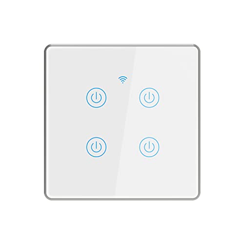 Lancoon Intelligentes Licht Wasserdichter Schalter Mit Silbernem Aluminiumrahmen, Unterstützung für Drahtlose Fernbedienung, Sprachsteuerung, Familien-Multiplayer-Sharing (4 Gang) von Lancoon