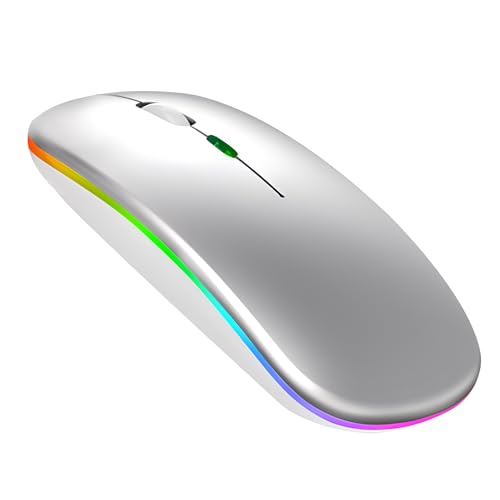 Lancoon Kabellose Maus mit Gaming 2.4G Leise Bunte Lichter Wiederaufladbar Einstellbare DPI Ausdauer Ergonomisches Design Plug and Play für Computer Arbeiten (Silber) von Lancoon