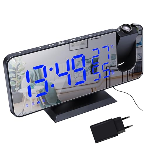 Lancoon Projektionswecker mit Funk Digitaler Nachttischuhr mit Adapter 12/24H Modus Temperatur Luftfeuchtigkeitsanzeige von Lancoon