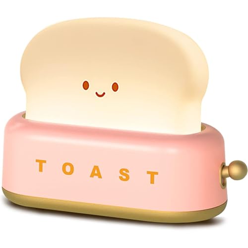Lancoon Rotes LED-Nachtlicht Wiederaufladbar und tragbares Licht mit Timer Niedliche Toastbrotlampe Schreibtischdekoration Toasterlampe Kawaii Weihnachtsideen für Baby Kinder Mädchen Teenager von Lancoon