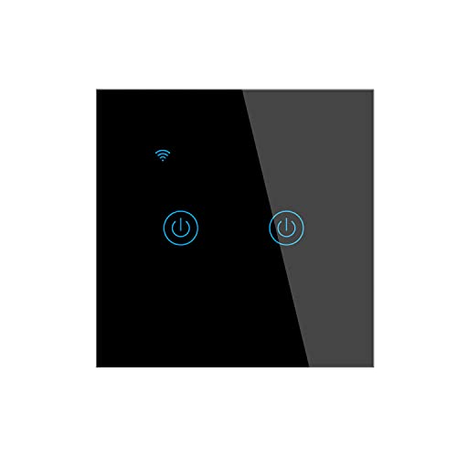 Lancoon Touch-Wandschalter mit Blauer LED-Anzeige, kabellose Smart-Fernbedienung, Sprachsteuerung, Familienfreigabe, Timer-Funktion, neutrales Kabel erforderlich (schwarz, 2 Gang) von Lancoon