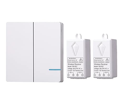 Lancoon Wireless Lichtschalter Kit, Fernbedienung Ein/Aus Programmierbar Erweiterbar Keine Wandverdrahtung Für Heimleuchten Lampen Leds Lampen (1 2-Gang Schalter 2-Empfänger) von Lancoon