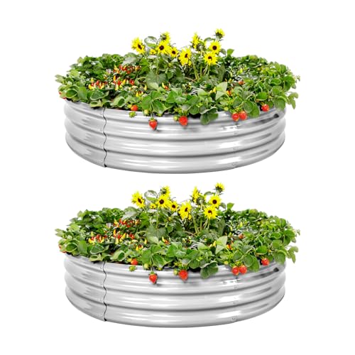 Land Guard, verzinktes Hochbeet-Set, 2 Stück, Pflanzkästen für den Außenbereich, runde Hochbeete für den Gemüseanbau von Land Guard
