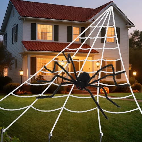 Land Guard 61 cm großes Spinnennetz-Halloween-Dekor + 178,8 cm große Spinne für Dach mit dreieckigem großem Netz für Haus außen und innen Land Guard 61 cm großes Spinnennetz-Halloween-Dekor + 178,8 cm große Spinne für Dach mit dreieckigem großem Netz für Haus außen und innen von Land Guard